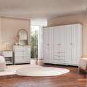 Ver imagem 1 de Quarto Completo Casal com Guarda-roupa 6 Portas Cômoda 3 Gavetas e Mesa de Cabeceira Americano
