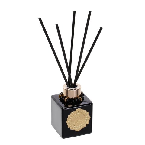 Difusor de Aromas Vidro Preto 100ml Enfeites Rosé Gold - Fragrância: Casa Das Orqu[ideas Tânia
