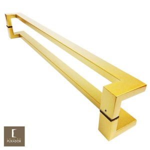Puxador Para Portas Duplo em Aço Inox 304 Modelo Grécia Dourado Metálico Acetinado para portas: - 42