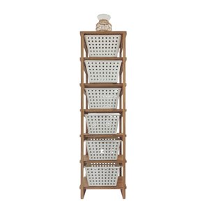Organizador 6 Cestos Madeirado com Cesto Branco Organizer