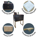 Ver imagem 4 de Mesa de Cabeceira Preta Eco Industrial 50cm 2 Gavetas Base Ferro Dourado - Puxador Dourado - Montado