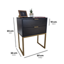 Ver imagem 2 de Mesa de Cabeceira Preta Eco Industrial 50cm 2 Gavetas Base Ferro Dourado - Puxador Dourado - Montado