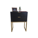 Ver imagem 5 de Mesa de Cabeceira Preta Eco Industrial 50cm 2 Gavetas Base Ferro Dourado - Puxador Dourado - Montado