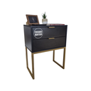 Ver imagem 1 de Mesa de Cabeceira Preta Eco Industrial 50cm 2 Gavetas Base Ferro Dourado - Puxador Dourado - Montado