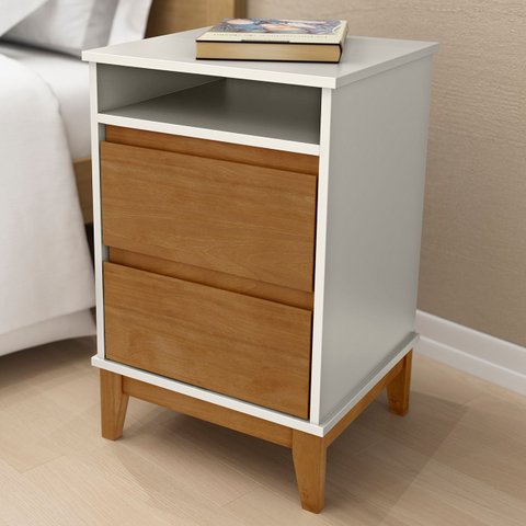 Mesa Cabeceira 43cm para Quarto 2 Gavetas Solvi Off White/freijó F07 - Mpozenato