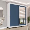 Ver imagem 1 de Roupeiro Porto 2 Portas de Correr com Espelho 177x213cm Branco/Azul 240849