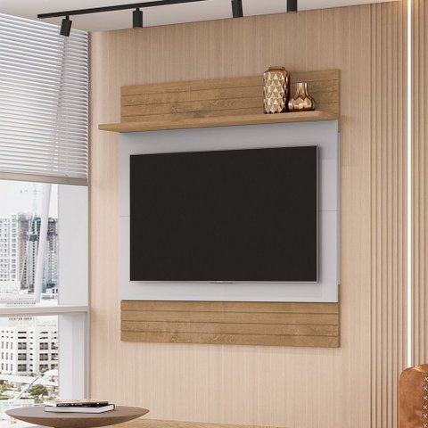 Painel Sala Angra para TV até 50 Polegadas 1 Prateleira Cinamomo/Off-White