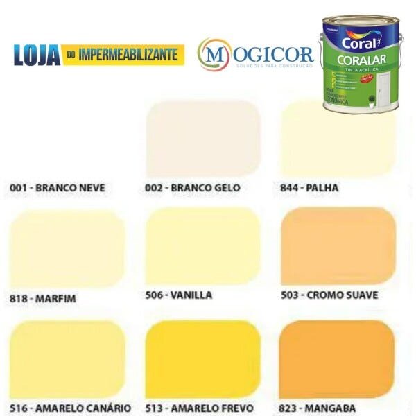 Tinta Acrílica Coral Coralar 3,6 Litros - Cores - Amarelo Canário - 2