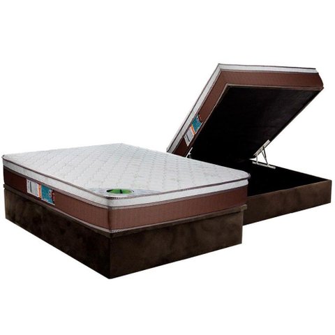 Cama Box Baú Casal: Colchão Molas Ensacadas Luckspuma MasterPocket Caribe + Base CRC Suede Brown(138
