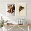 Ver imagem 2 de Kit 2 Quadros Flores Modernas Marrom e Dourado 24x18cm:madeira Branca