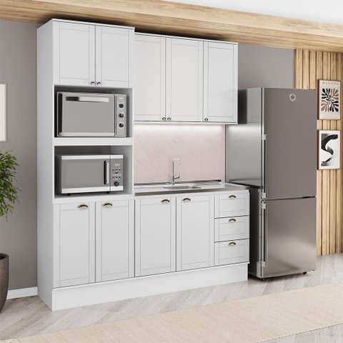 Cozinha Milla Cielo 9 Portas 3 Gavetas MDF 190cm Branca Móveis Carraro