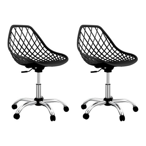Conjunto com 2 Cadeiras Kaila Pp Preto Office Cromada