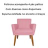 Poltrona Decorativa Sala Cadeira Estofada C/ Pé Palito Suede:rosa - 3
