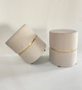 Ver imagem 1 de Kit 2 Puffs Decorativo Redondo com Detalhe Dourado, Estofado em Tecido Linho Bege, Base com Rodízio