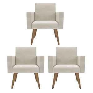 Kit 3 Poltronas Nina Premium: Suede/bege