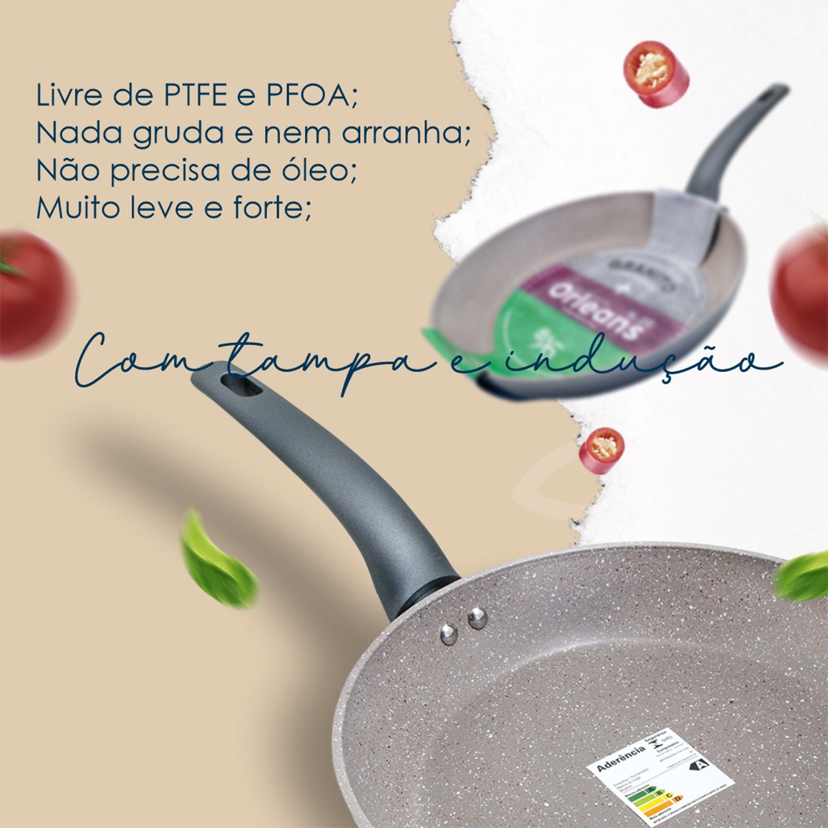 Frigideira Antiaderente Com Indução Com Tampa 24cm - 2