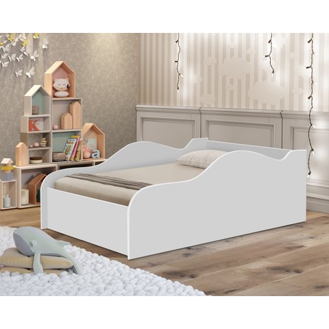 Cama Carro de Solteiro Branca de Mdf com Proteção Lateral para Quarto