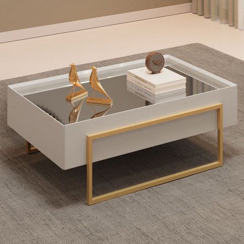 Mesa de Centro Espelhada para Sala de Estar Pés Industrial Malika D05 Bali - Lyam Decor