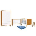 Ver imagem 1 de Dormitório Infantil Theo Retrô 3 Portas, Cômoda 1 Porta, Berço, Mesa de Apoio Branco/Savana com