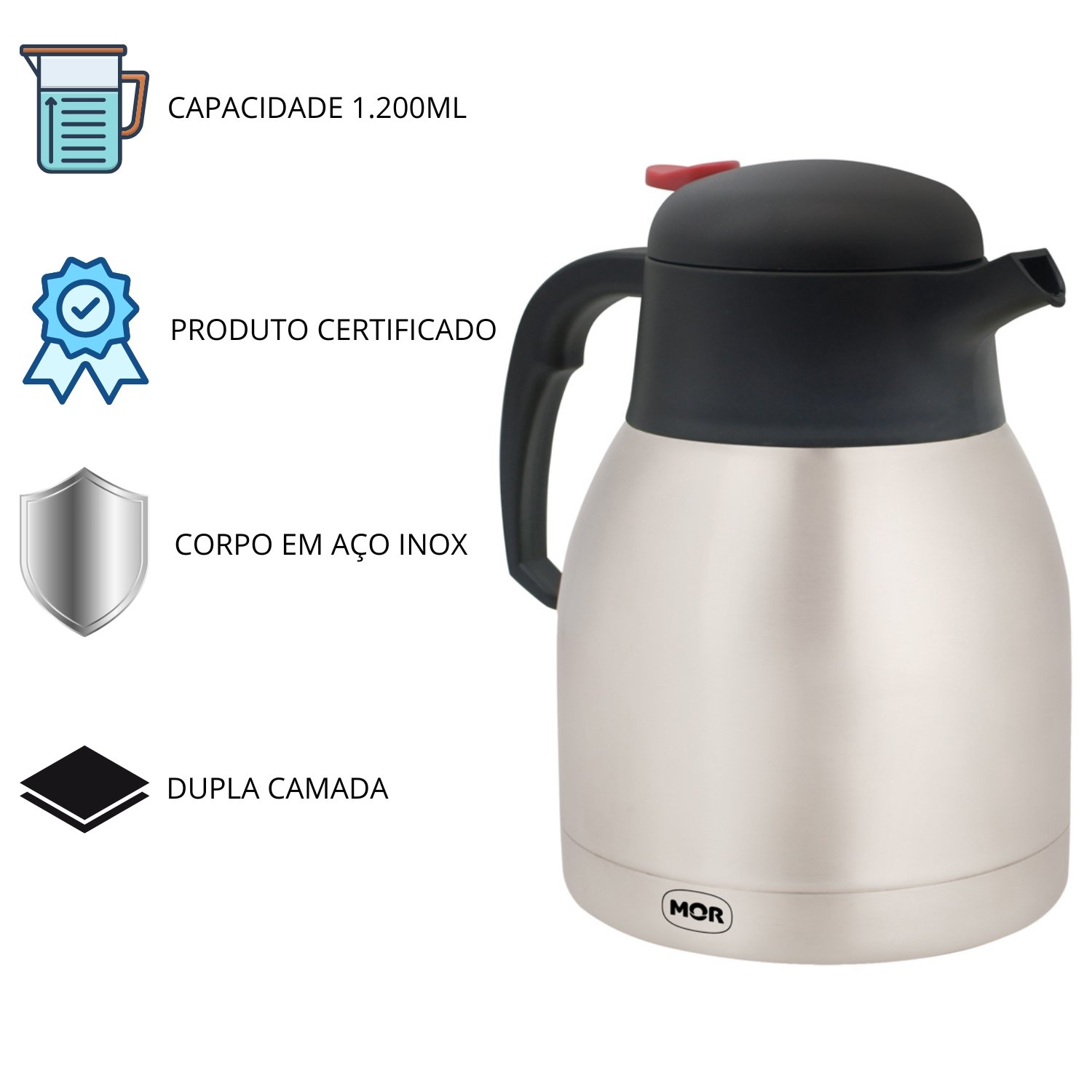 Bule Inox com Gatilho 1,2l Café Chá Água Tererê - 4