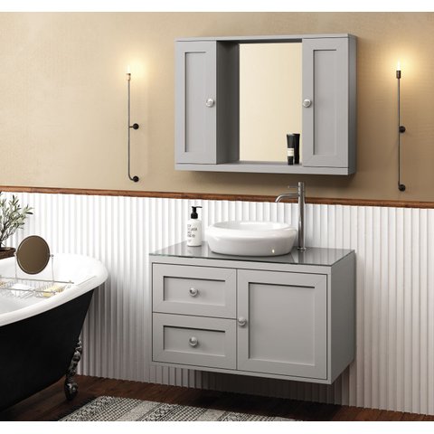 Gabinete Provençal 80 C/ Cuba e Espelheira Cinza Mat.: Cinza / Cromado