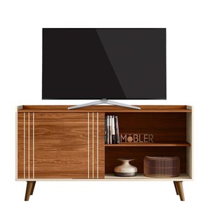 Rack Bancada Austin 135,7cm Cinamomo Mel/pérola Metalizado para Tv até 50” - Mobler