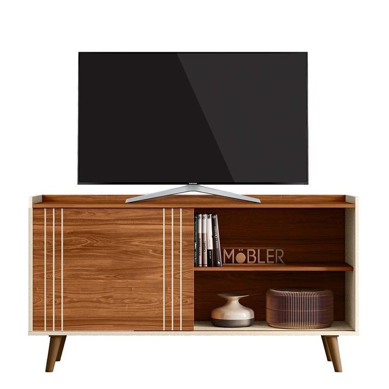 Rack Bancada Austin 135,7cm Cinamomo Mel/pérola Metalizado para Tv até 50” - Mobler