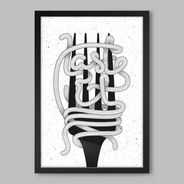 Quadro Cozinha Fork - 45x30cm - Moldura Padrão Preto - 1