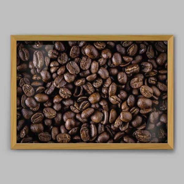 Quadro Cozinha Grãos de Café - 60x40cm - Moldura Caixa Madeira - 1