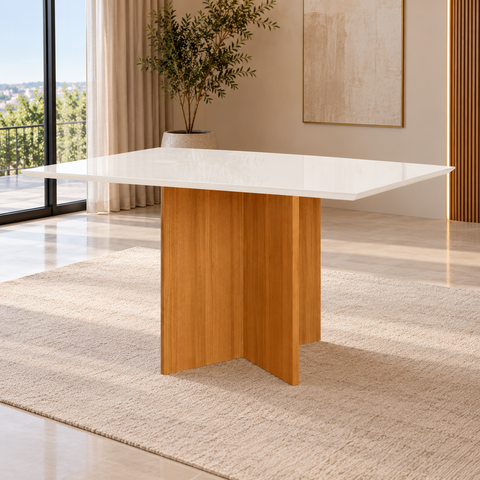 Mesa Jantar Helo 120x90 Cm Freijo/off White -tampo Vidro