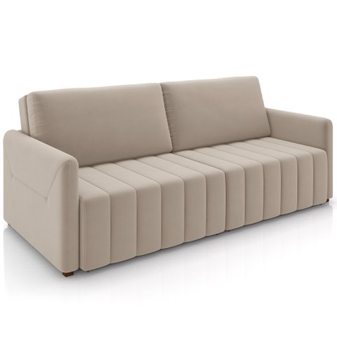 Sofá Cama Retrátil para Sala de Estar 220cm Porthos M03 Suede Bege - Lyam Decor