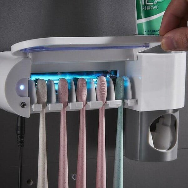 Esterelizador de escova de dentes e dispenser de pasta de dente ultra violeta 5 em 1 com suporte - 4
