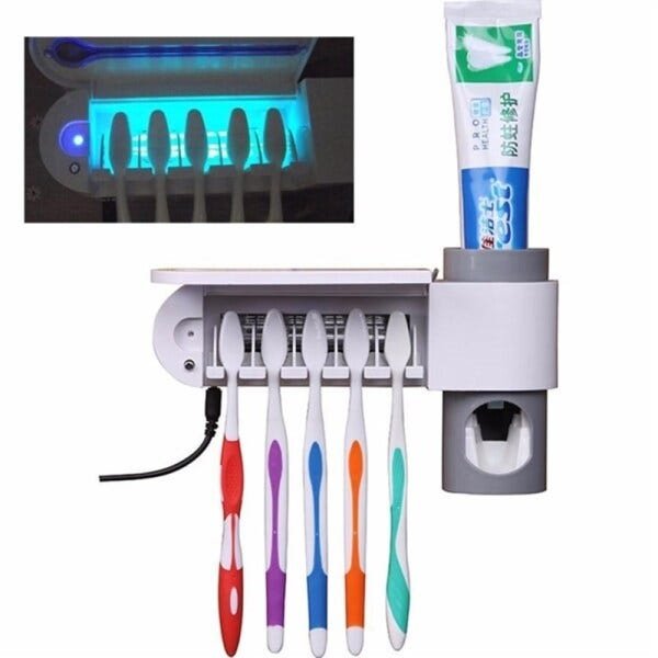 Esterelizador de escova de dentes e dispenser de pasta de dente ultra violeta 5 em 1 com suporte