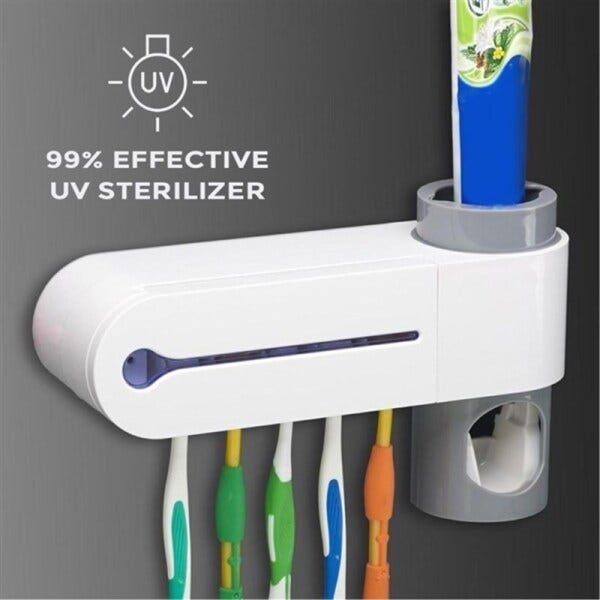 Esterelizador de escova de dentes e dispenser de pasta de dente ultra violeta 5 em 1 com suporte - 3
