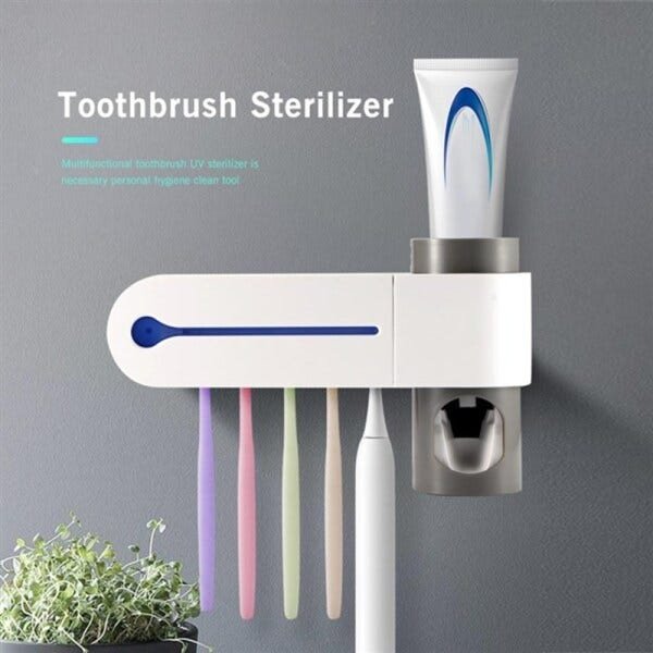 Esterelizador de escova de dentes e dispenser de pasta de dente ultra violeta 5 em 1 com suporte - 2