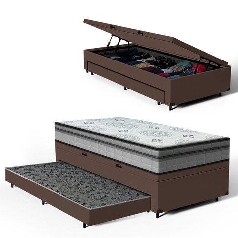 Cama Box Baú com Colchão Espuma D33 Pillow In Anjos Ortosleep + Auxiliar Unique Solteiro 88cm