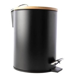 Lixeira 5L Preta Pedal tampa em bambu wincy - 1