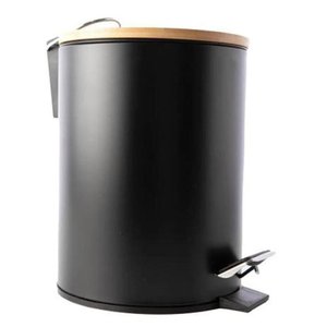 Lixeira 5L Preta Pedal tampa em bambu wincy
