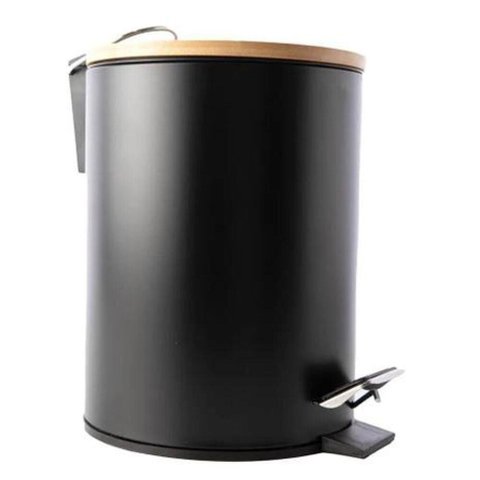 Lixeira 5L Preta Pedal tampa em bambu wincy