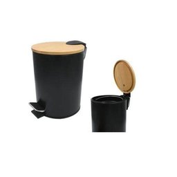 Lixeira 5L Preta Pedal tampa em bambu wincy - 2
