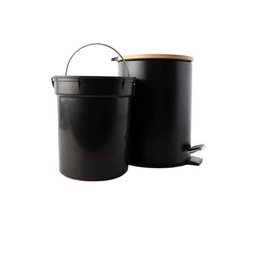 Lixeira 5L Preta Pedal tampa em bambu wincy - 3