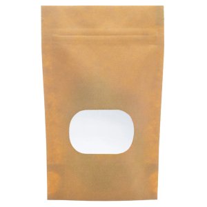 Saco Stand Up Pouch Kraft com Visor e Zíper 10 X 16 Cm - Pacote com 50 Unidades