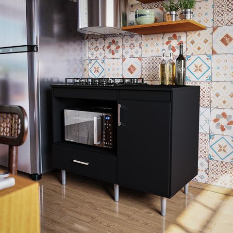 Balcão para Cooktop 1,05m 5 Bocas 1 Nicho com 1 Porta e Gaveta Turim