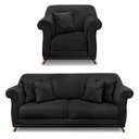 Ver imagem 1 de Kit Poltrona e Sofá Living 2 Lugares 1,60m Vênus Veludo Pés Castanho - Pallazio - Preto