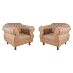 Conjunto 1 Sofá 1,80cm + 2 Poltronas Chesterfield Elisabeth Linho Bege - 2