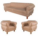Ver imagem 1 de Conjunto 1 Sofá 1,80cm + 2 Poltronas Chesterfield Elisabeth Linho Bege