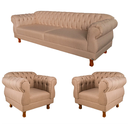 Ver imagem 1 de Conjunto 1 Sofá 1,80cm + 2 Poltronas Chesterfield Elisabeth Linho Bege