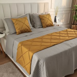 Peseira Drapeada Veludo Luxo 2,15x0,50m Dupla Face cama casal Mostarda