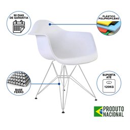 Poltrona Eames Eiffel Branca com Braço Daw Ferro Branco - 2