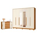 Ver imagem 1 de Guarda Roupa Casal Mercure com Espelho 6 Portas e Cômoda Evidenza 02 Portas Deslizantes e 04